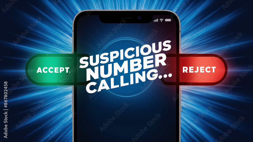 Aufkleber suspicious number calling alert on smartphone with dynamic blue burst background and vibrant accept 