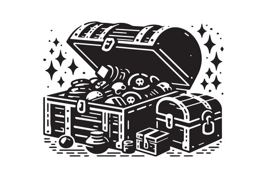 recommend clip art: a treasure chest full of gold and coin vector silhouette