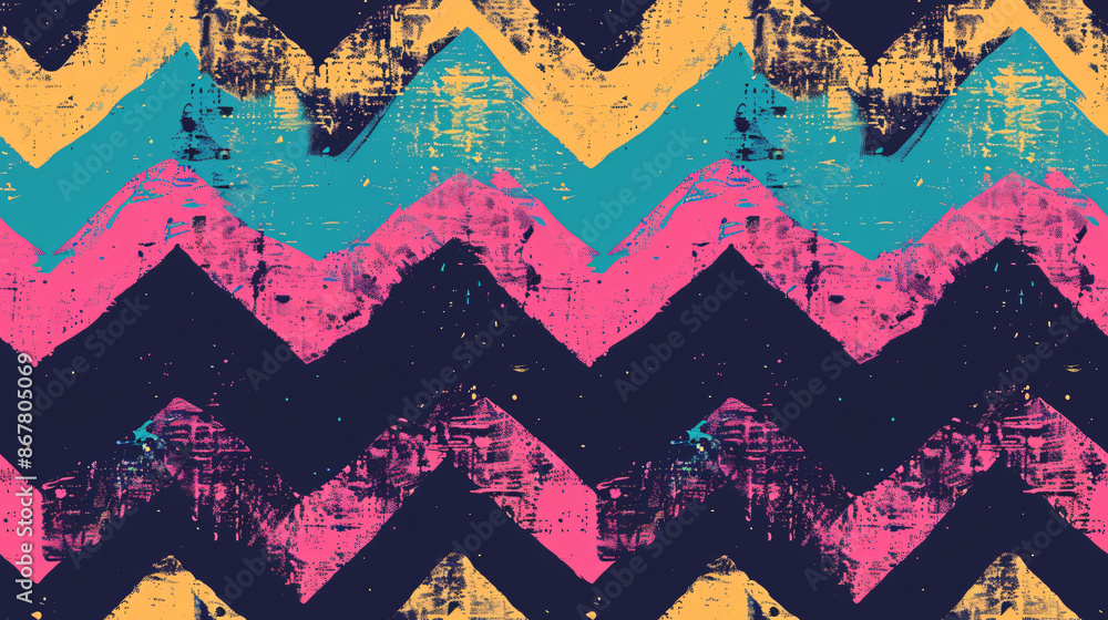 Fototapete abstract art concept featuring a vibrant chevron pattern with a grungy texture