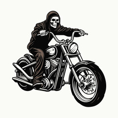 Bold Detailed Skeleton Biker on Motorcycle, Tattoo Style, High-Quality Clean Full-Body SVG Outline Illustration, Perfect for Biker Themes and Retro Artwork