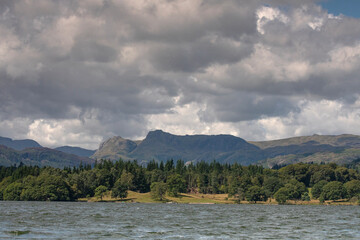A view of the mountains surrounding Lake Windermere in  the Lake district of England.
