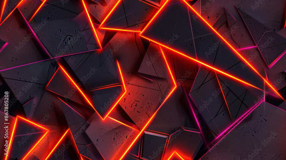 Aufkleber futuristic dark geometric pattern with glowing red lines, creating an abstract and technological bac