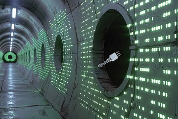 A computer generated image showing a tunnel with numbers displayed on the wall