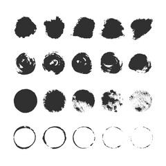 A set of round spots drawn in ink. Brush shapes. Vector illustration.