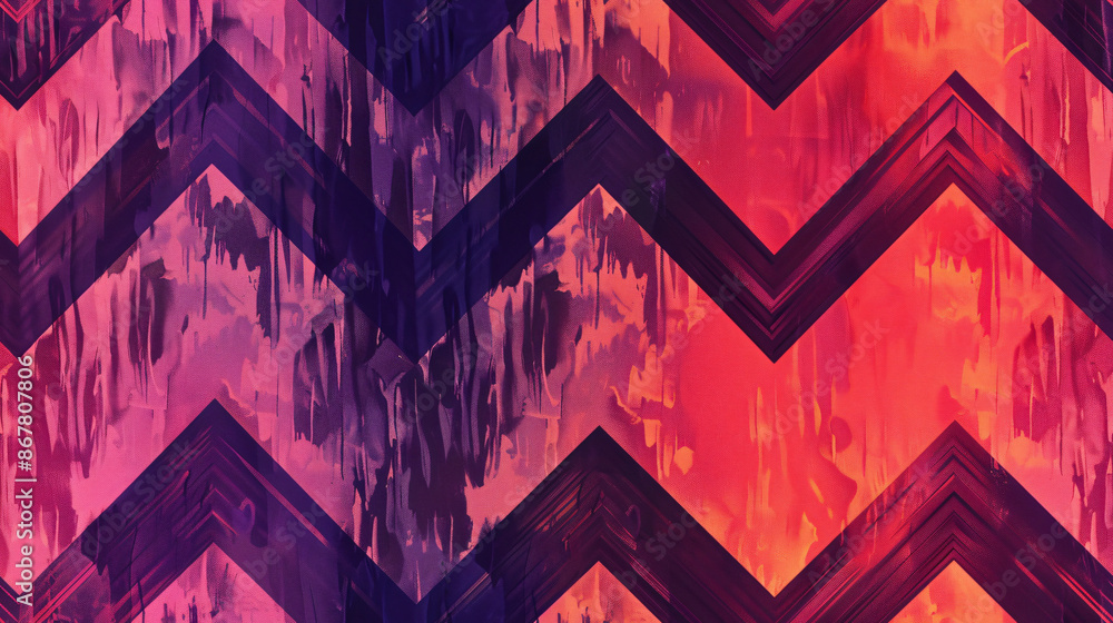 Aufkleber grunge texture and geometric chevron pattern in shades of pink and purple create a seamless design