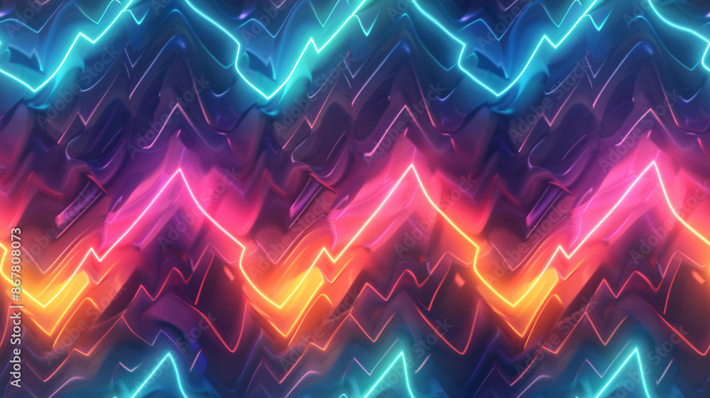 Aufkleber vibrant neon lights create a futuristic zig zag pattern on a reflective surface, casting an abstract
