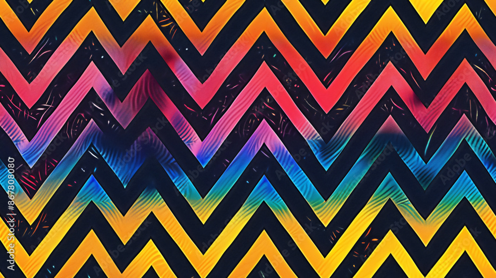 Aufkleber Colorful zig zag chevron pattern repeating background image with a grunge texture