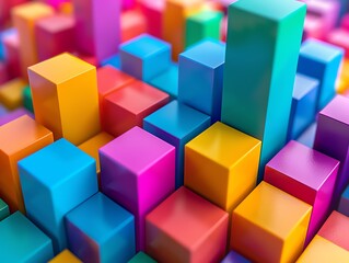 Obraz premium Vibrant 3D abstract geometric background with colorful cubes. Bright and dynamic modern design. Perfect for creative projects and tech visuals.