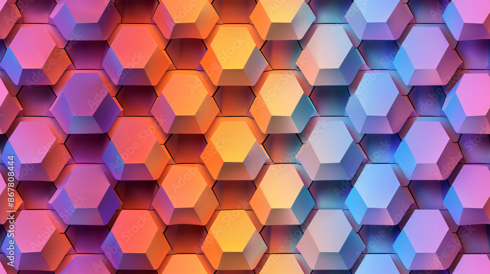 Poster colorful hexagon pattern creating a 3d gradient backdrop in illustration