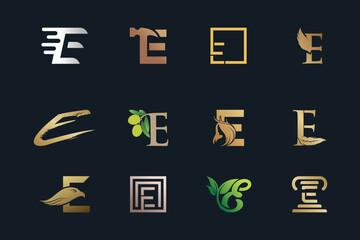 Set bundle letter logo design for initial unique style Premium Vector