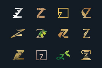 Set bundle letter logo design for initial unique style Premium Vector