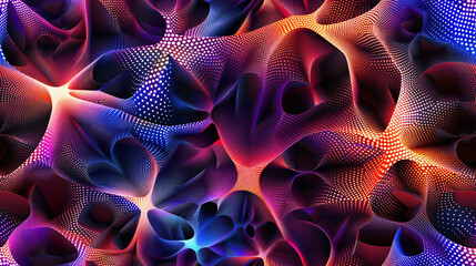 Fototapeta premium Vibrant wavy pattern with colorful halftone dots creating a dynamic and dimensional abstract background
