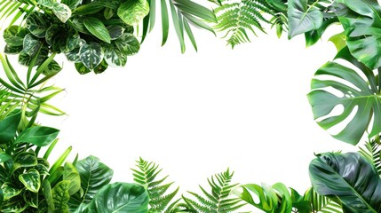 Obraz premium Nature Frame. Tropical Leaves and Plants Bush Layout with Summer Vibes