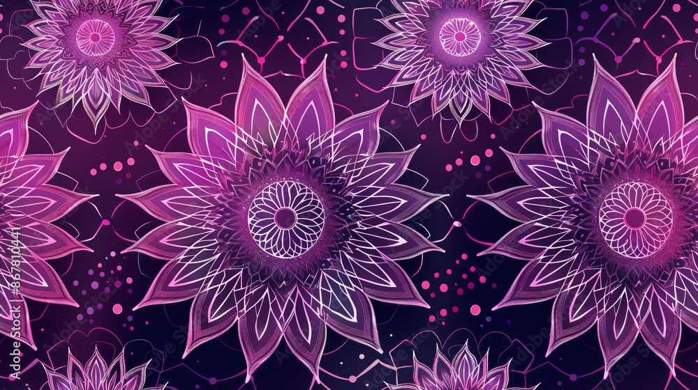 Aufkleber textured background with a repeated pattern of purple floral mandalas