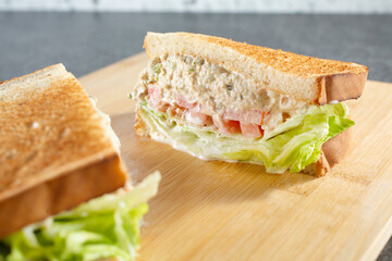 A view of a tuna salad sandwich.