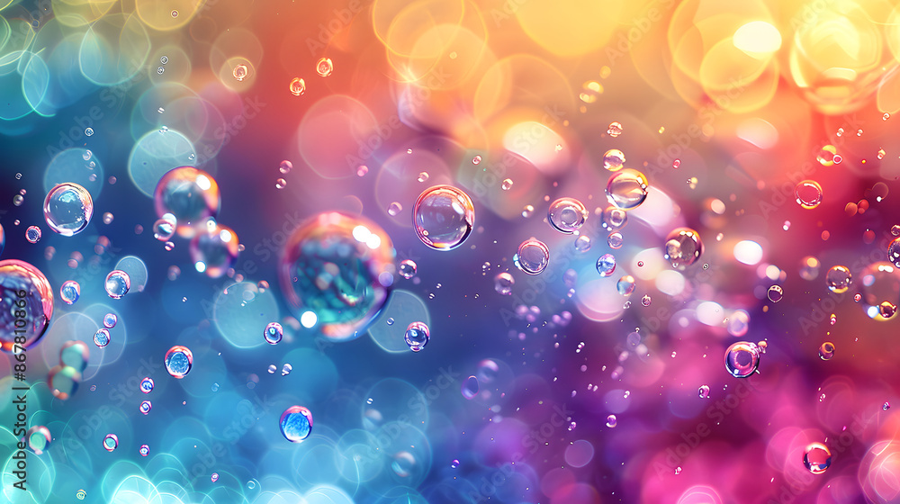 Poster abstract background with dynamic sparkling water bubbles and bright colors, creating an energetic an