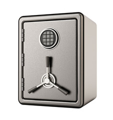 Steel safe with digital keypad isolated on transparent background. 3D illustration