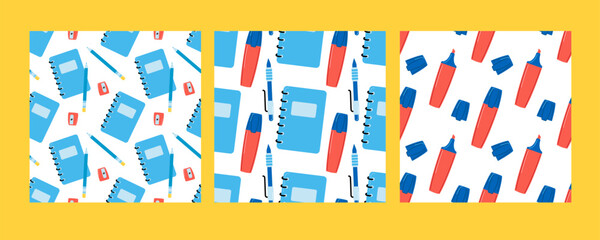 Back to School Seamless pattern, school supplies background. 