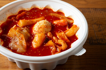 A view of a bowl of tteokbokki.