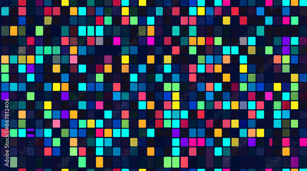 Poster Vibrant square pattern creating a pixelated mosaic against a dark backdrop