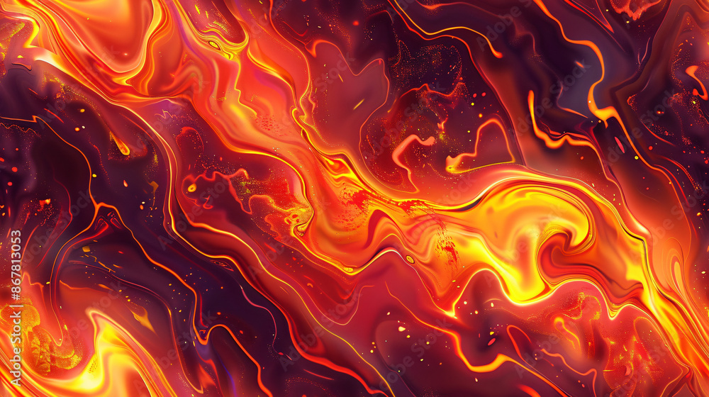 Poster swirling and mixing orange and red design in abstract liquid background