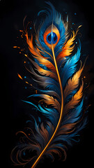 Obraz premium Illustration of colorful and intricate feather in abstract background with place for text, ornament wallpaper