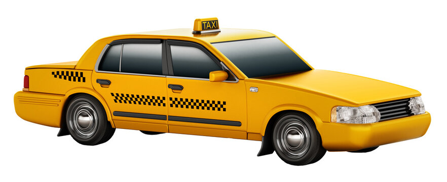 Yellow taxi cab isolated on transparent background. 3D illustration