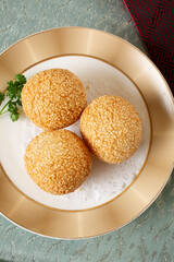 A top down view of a plate of jiandui.