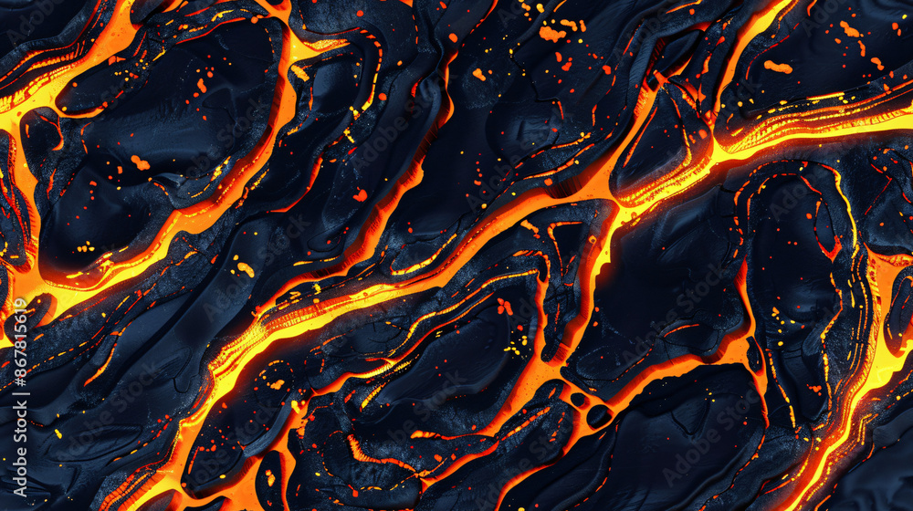 Poster molten lava flowing between rocks creating a textured background in abstract representation
