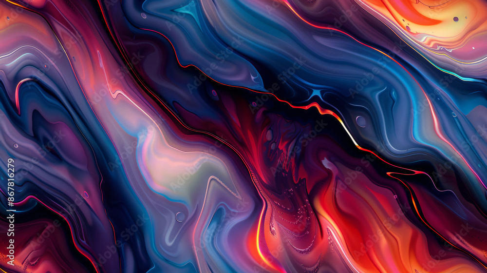 Poster vibrant fluid paint swirling and mixing in an abstract background