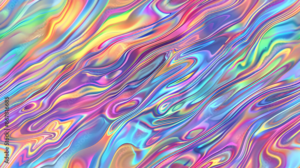 Poster Vibrant wavy patterns in abstract liquid background flowing horizontally