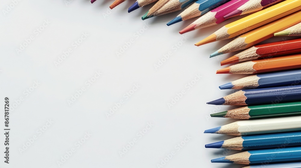Aufkleber wave row of colored pencils on white background representing back to school theme with empty space