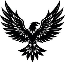 Obraz premium A black and white eagle with its wings spread out