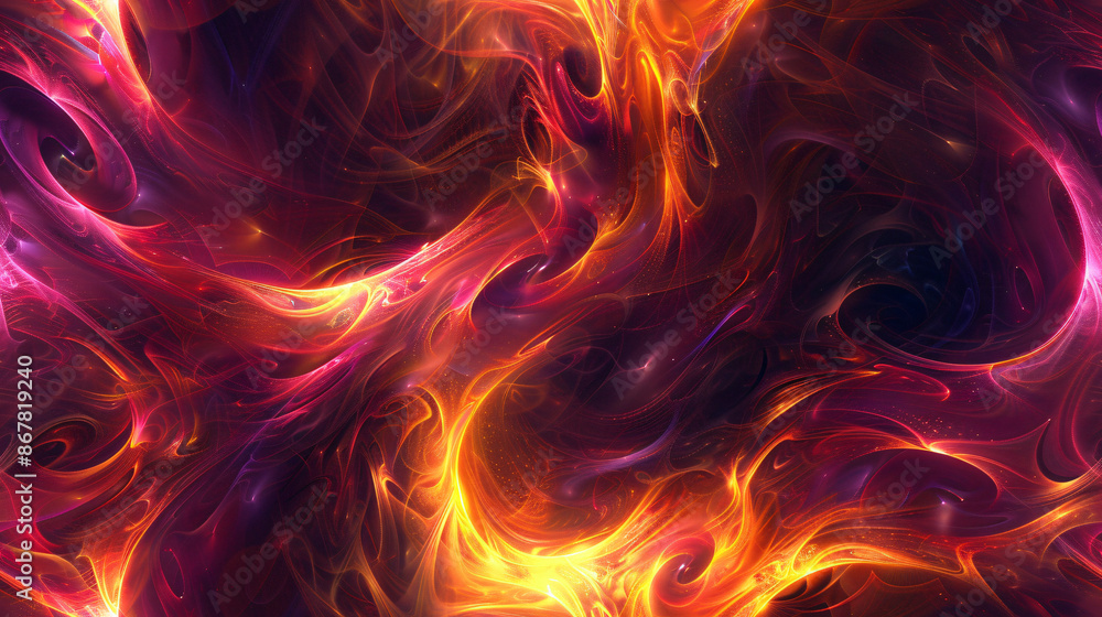 Poster background of swirling red and orange nebula clouds in abstract cosmic energy