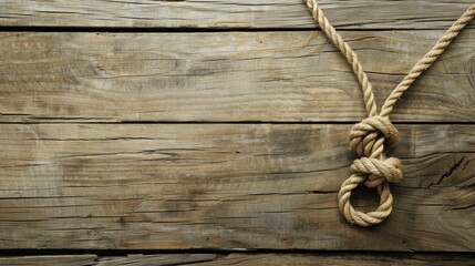 Rope with hanging loop on wooden surface