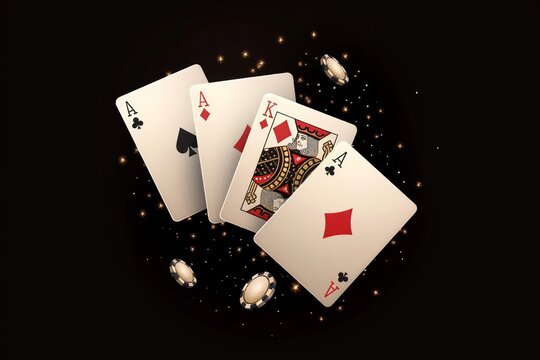 Royal flush explosion cards flying down from the sky