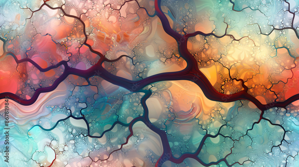 Poster colorful abstract background with organic shapes, resembling a network of intertwined branches