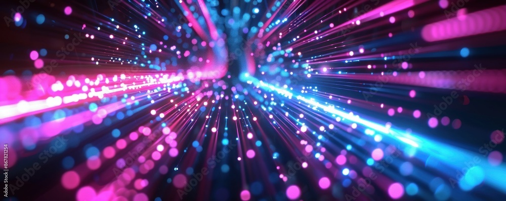 Poster abstract light trails in neon colors. generative ai