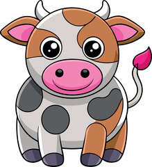 Fototapeta premium A cartoon cow with a pink nose and pink tail