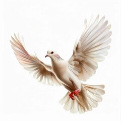 Fototapeta premium White Dove in Flight Isolated on White Background. Generative ai