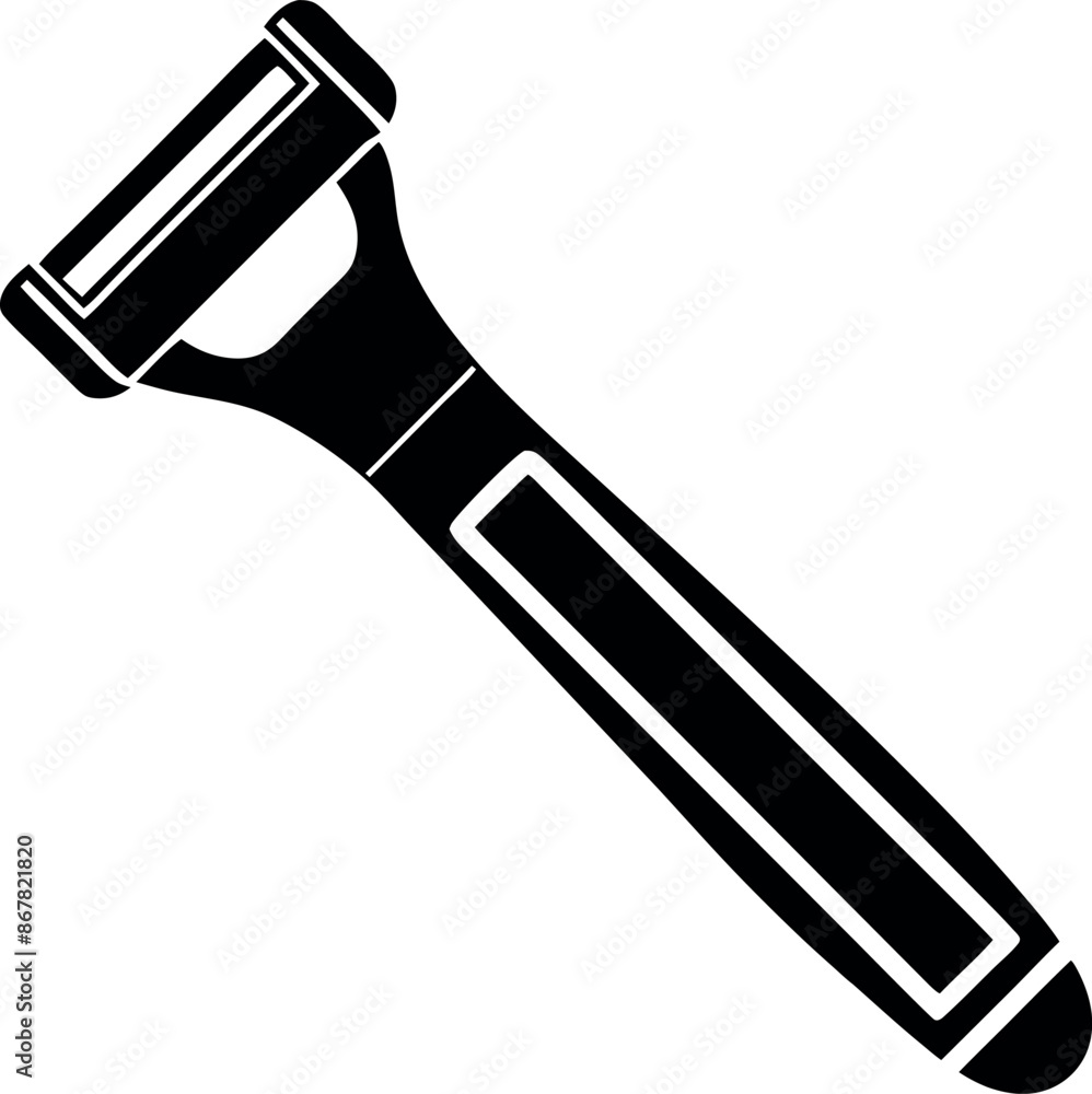 Poster a black and white image of a razor with a handle