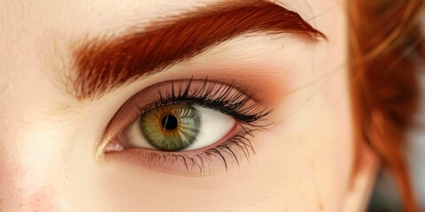 Fototapeta premium Close-Up of a Woman's Eye with Red Eyebrows. Generative ai