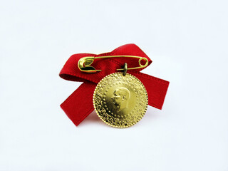 Turkish gold coin (whole) isolated
