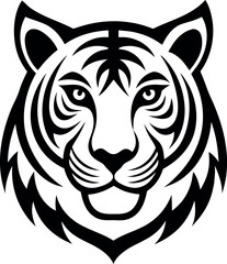 Obraz premium A black and white tiger head with a smiling mouth
