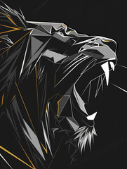 A minimalist geometric design of a roaring lion