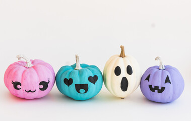 Pastel color jack o lantern with copy space. Thanksgiving and Halloween background.