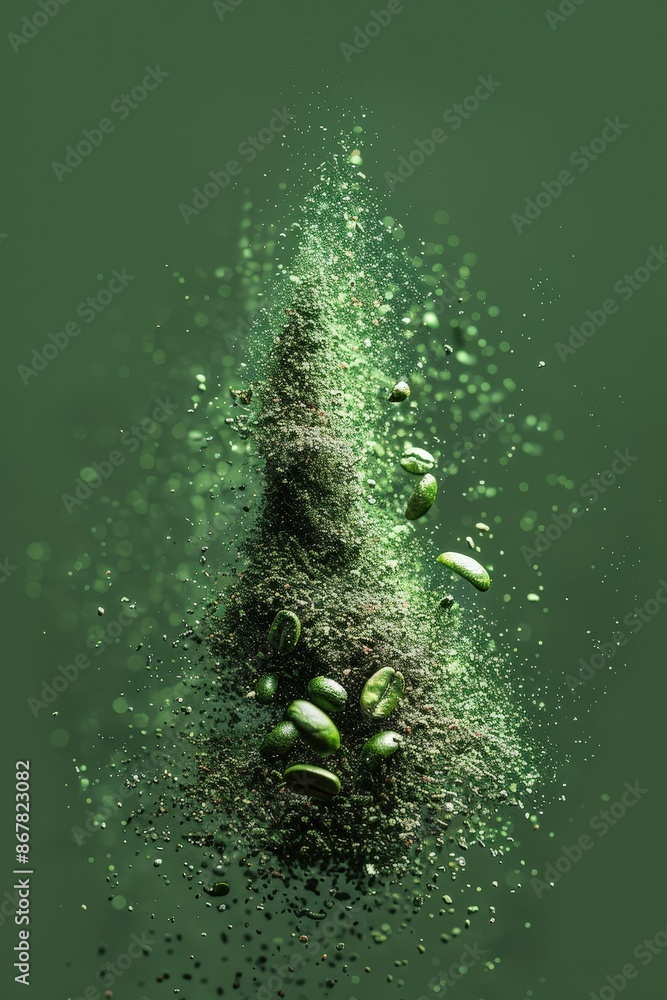 Poster a pile of green sprinkles and some water