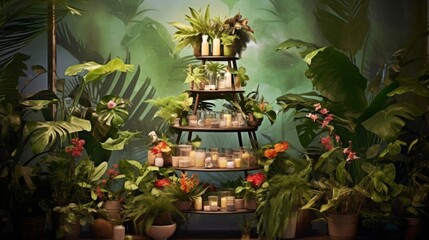 Tropical Garden with Candles and Plants