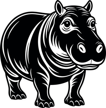 recommend clip art: A black and white drawing of a hippo with a big smile on its face