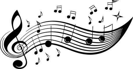 A musical score with notes and a key on the left side